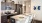 a kitchen with brown cabinets and a white island