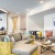 a lounge with couches and a bar